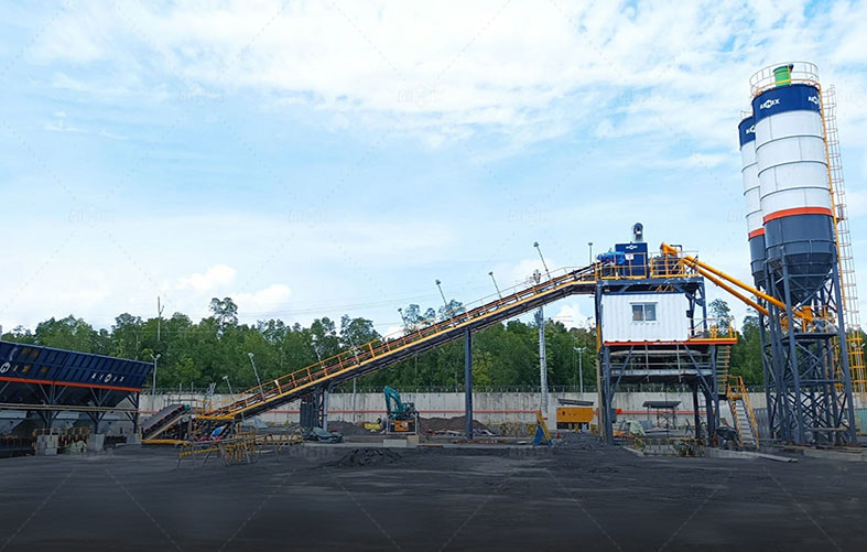 AJ90 Belt Stationary Concrete Batching Plant in Indonesia